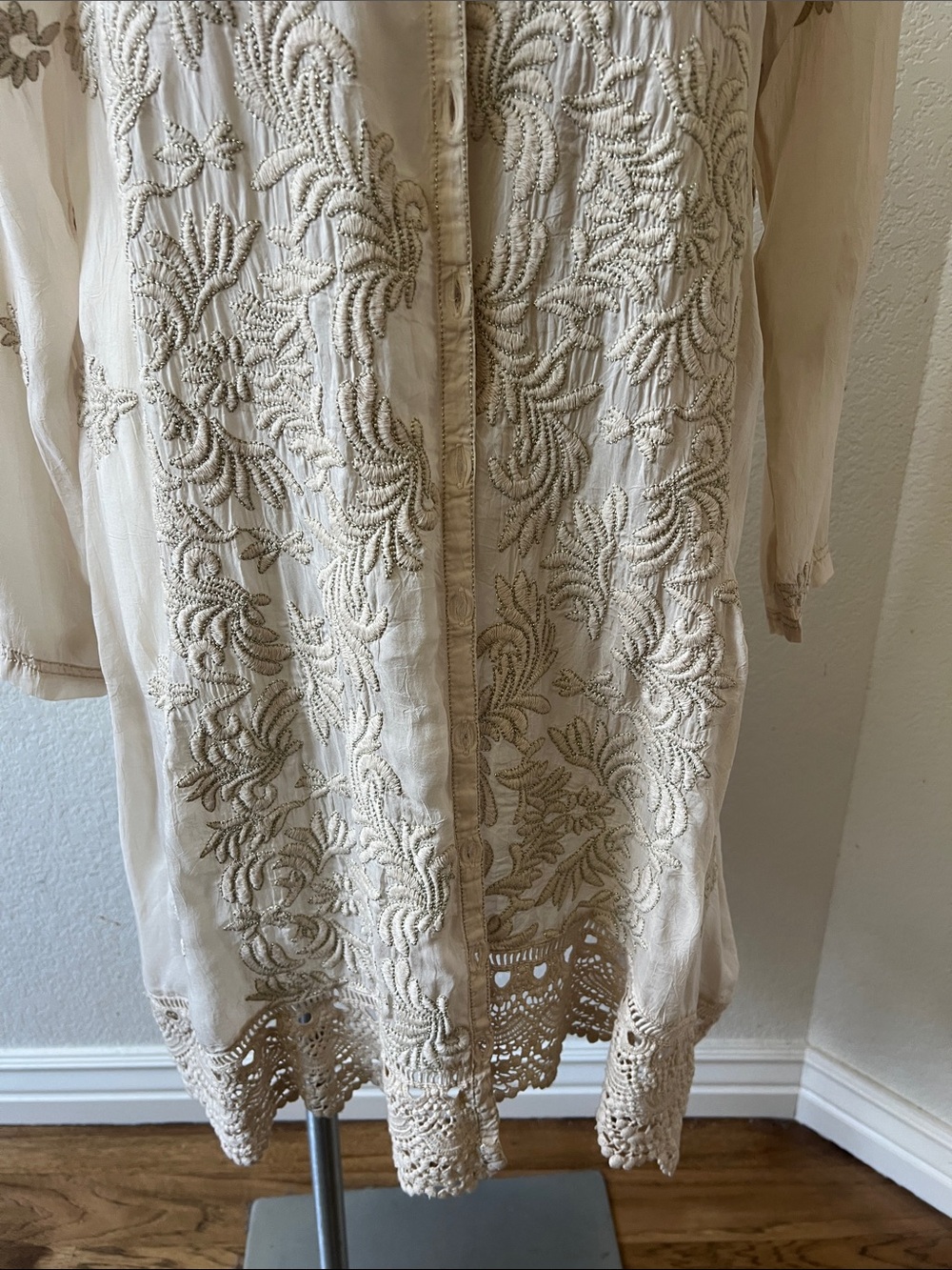 Johnny Was NWT SZ M Ivory Embroidered Boho Duster Cardigan - Picture 10 of 15